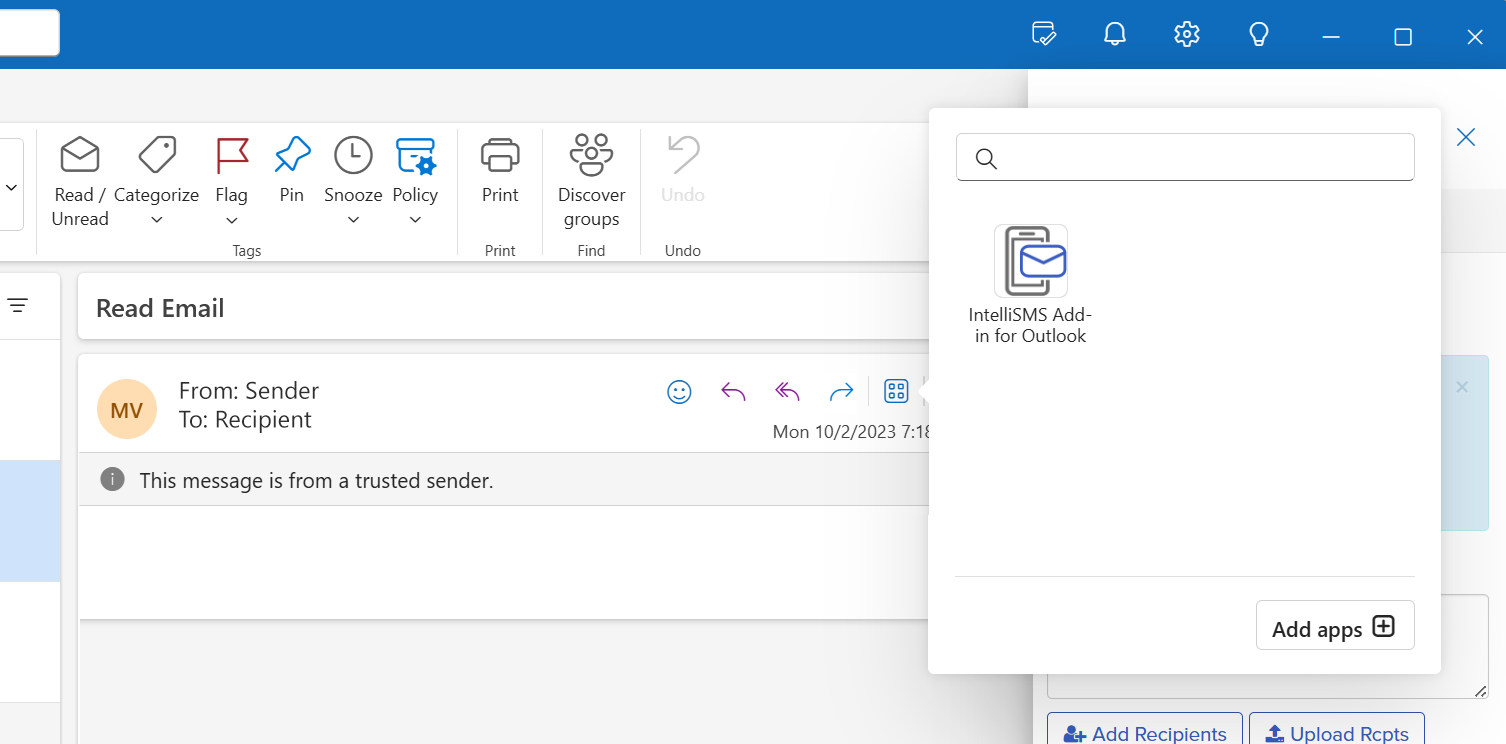 Send SMS from Outlook using Outlook Addin