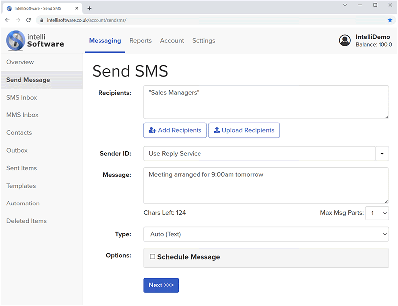 click send sms pricing